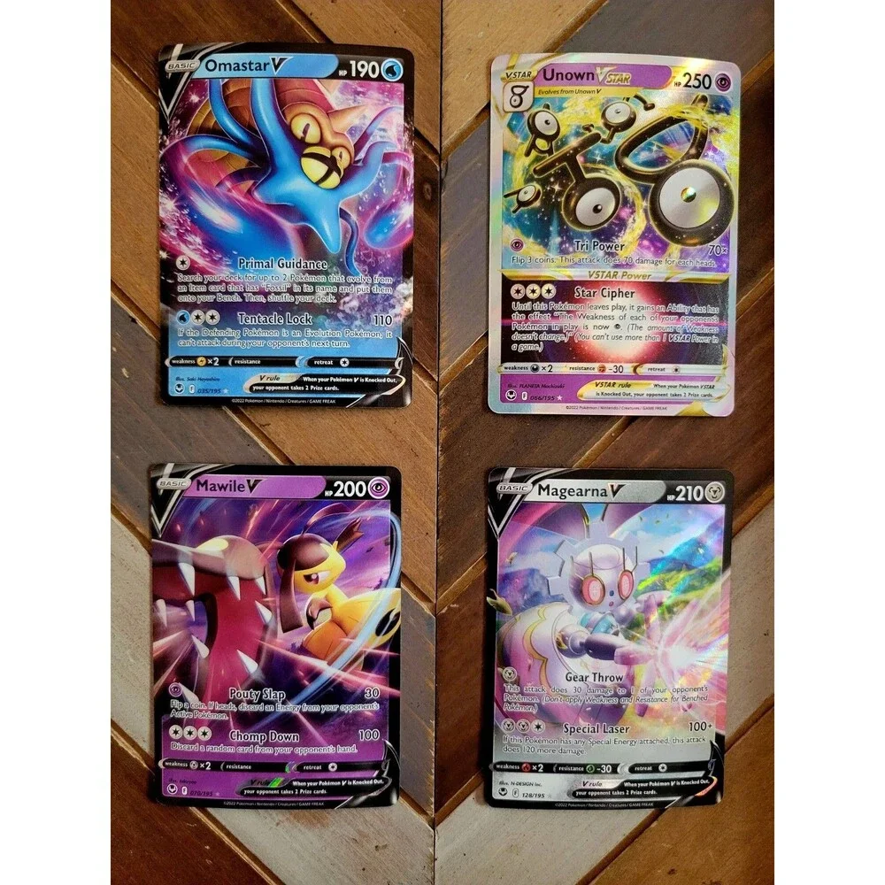Lot of 4 Pokemon Cards: Unown VSTAR / Mawile V / Omastar V / Magearna V TCG 2022